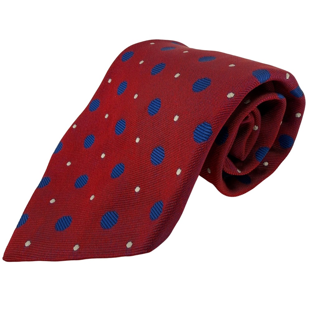 Tommy Hilfiger Mens Red Blue White Polka Dot Silk Tie